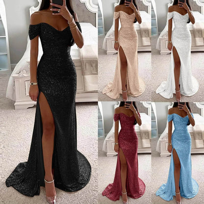 Chic Off-Shoulder Sequin Maxi Dress - Elegant Mermaid Gown 2025 - Buy Center UK