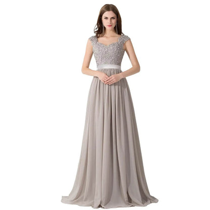 Buy Center Long Chiffon A-Line Bridesmaid Dress - Sleeveless & Floral Lace - Buy Center UK