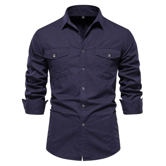 AIOPESON 2023 Men’s Military Style Pocket Shirt - 100% Cotton Slim Fit - Buy Center UK