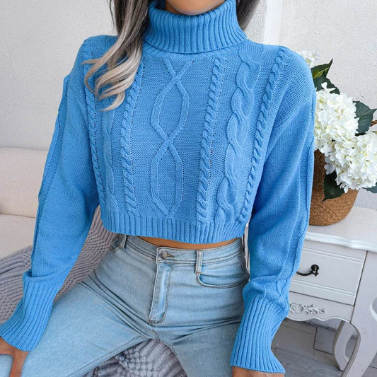 Women’s Turtleneck Crop Sweater - Long Sleeve Casual Knitted Top - Buy Center UK