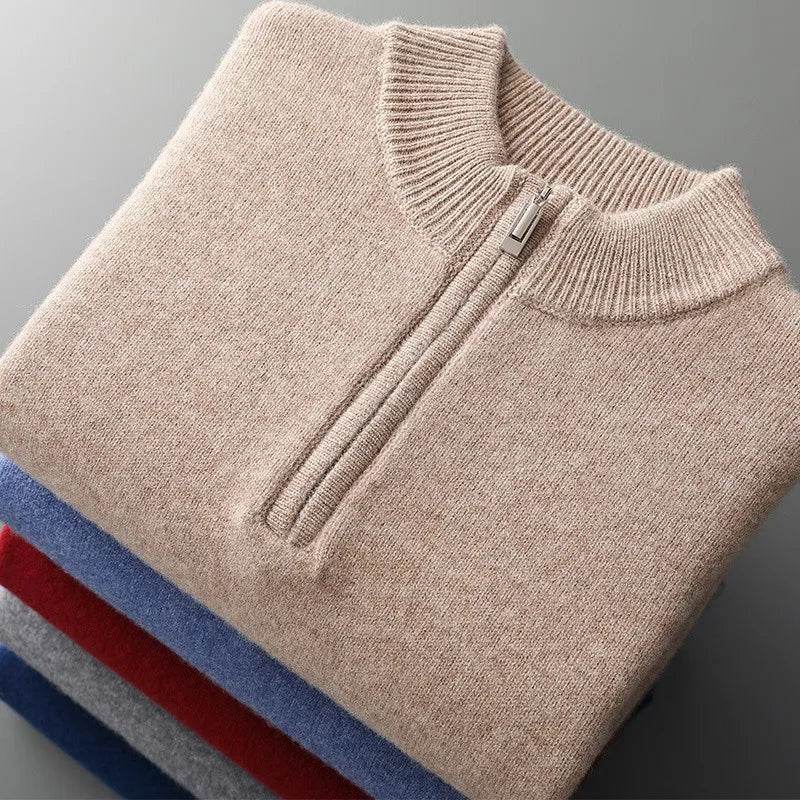 Buy Center Men's Cashmere Sweater - Half Zipper Turtleneck, Warm Knitted - Buy Center UK