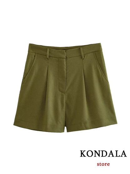 TRAFZA Casual Women Suits - V Neck Blazer & Wide Leg Shorts - Buy Center UK