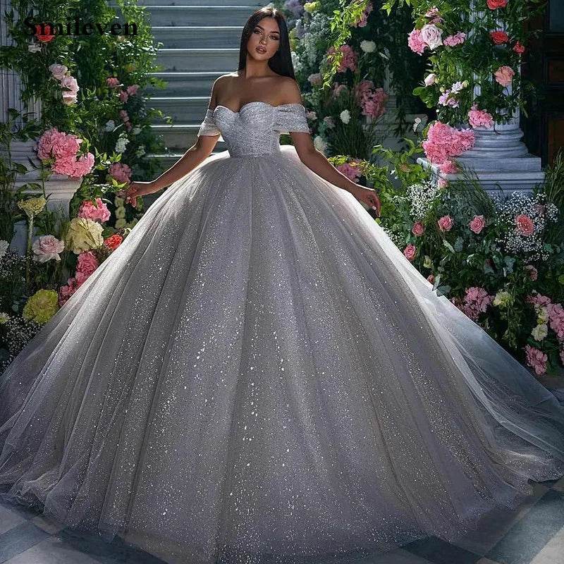 Smileven Princess Wedding Dress - Sweetheart, Off-the-Shoulder Elegance - Buy Center UK