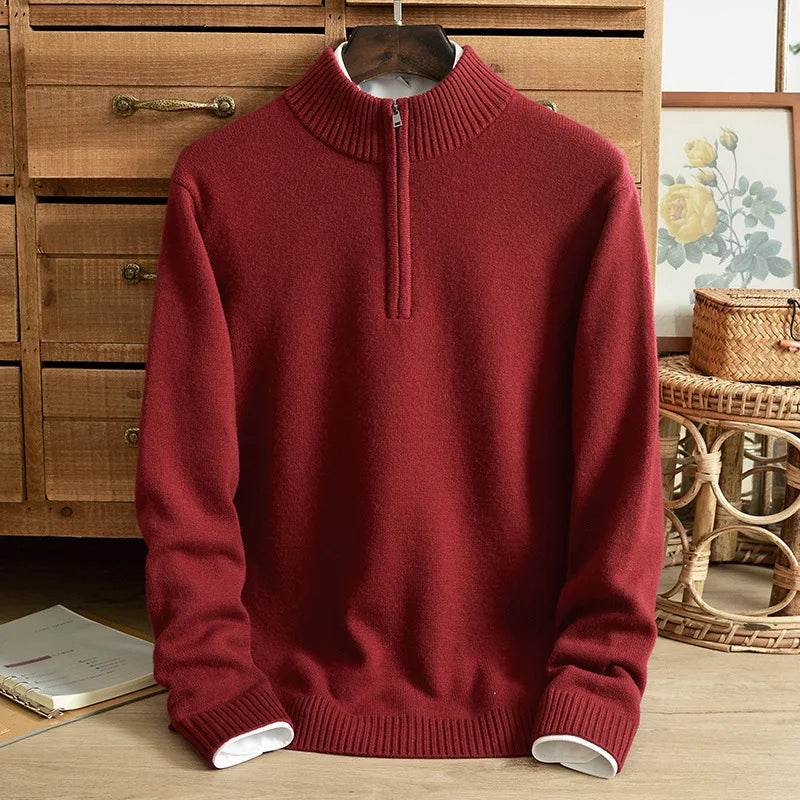 Buy Center Men's Cashmere Sweater - Half Zipper Turtleneck, Warm Knitted - Buy Center UK