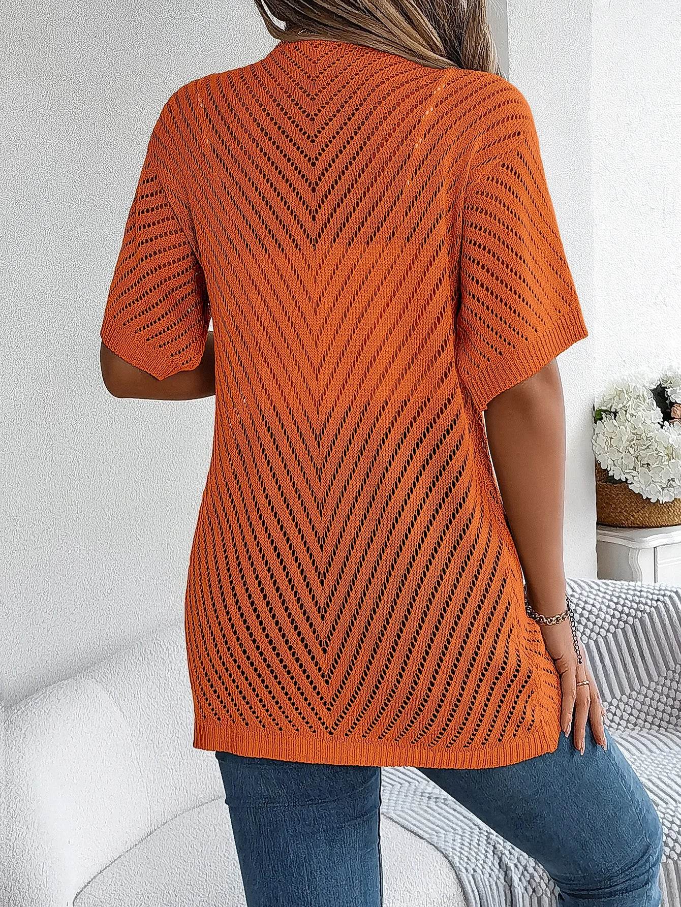 Buy Center Women's Casual Short Sleeve Knitted Cardigan - Lightweight Hollow Out - Buy Center UK