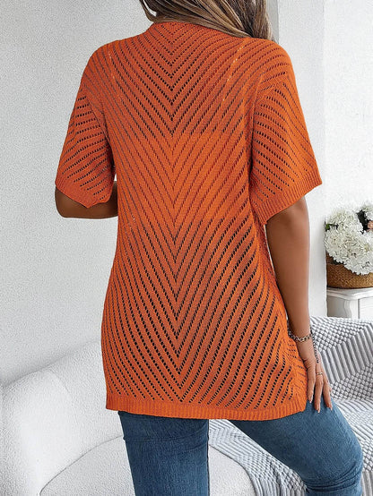 Buy Center Women's Casual Short Sleeve Knitted Cardigan - Lightweight Hollow Out - Buy Center UK
