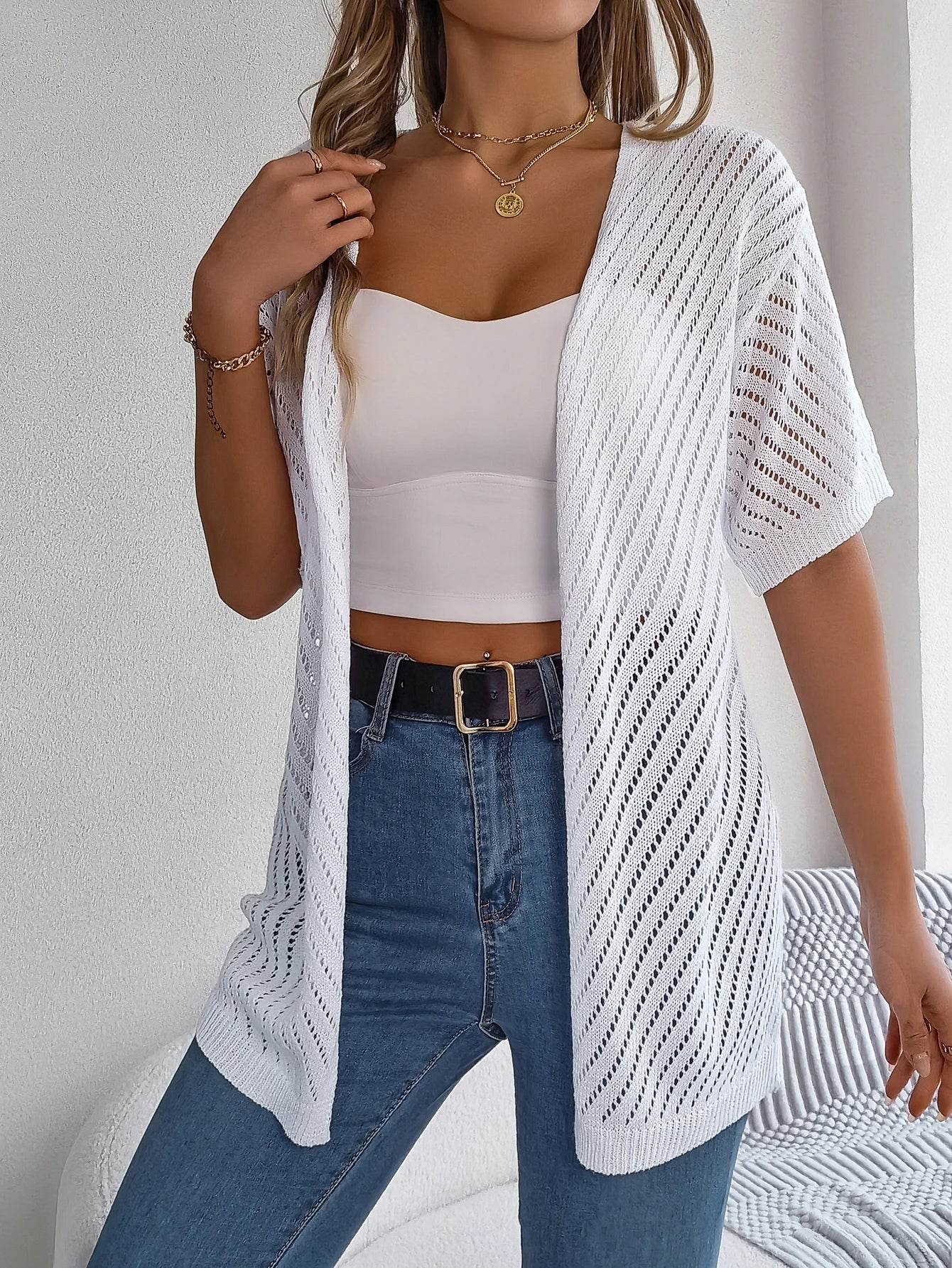 Buy Center Spring Summer Knitted Cardigan - Casual Hollow Out Fit - Buy Center UK