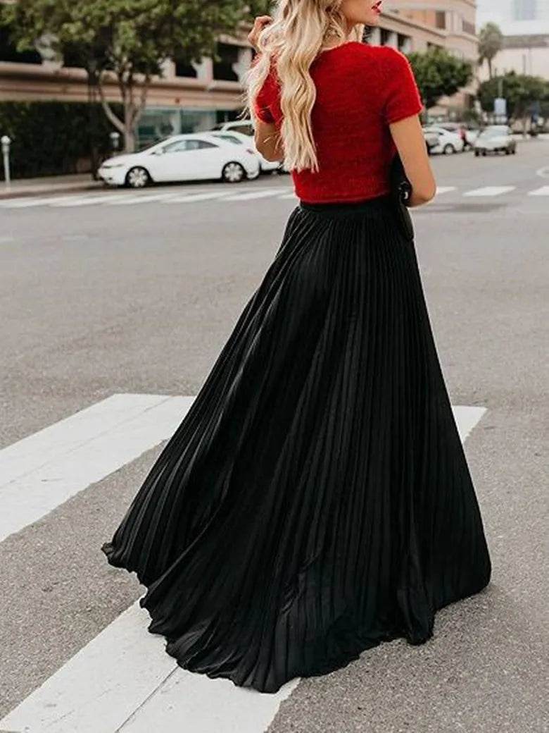 Designer 2024 Pleated Skirt - Women's Elastic Waist Ankle-Length Fashion - Buy Center UK