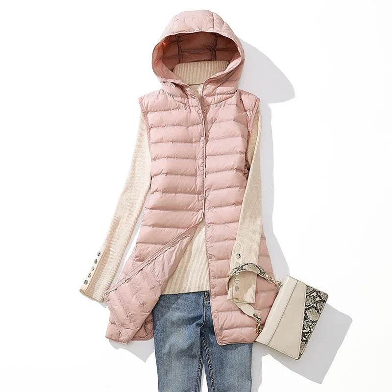 Buy Center Women's Ultra Light Duck Down Vest - Hooded, Sleeveless - Buy Center UK