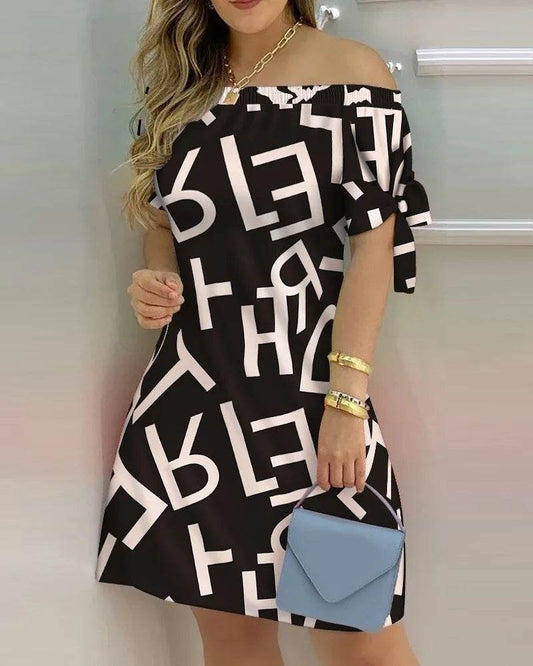 Buy Center Fashion Women's Printed Dress - Chic Slash Neck Design - Buy Center UK