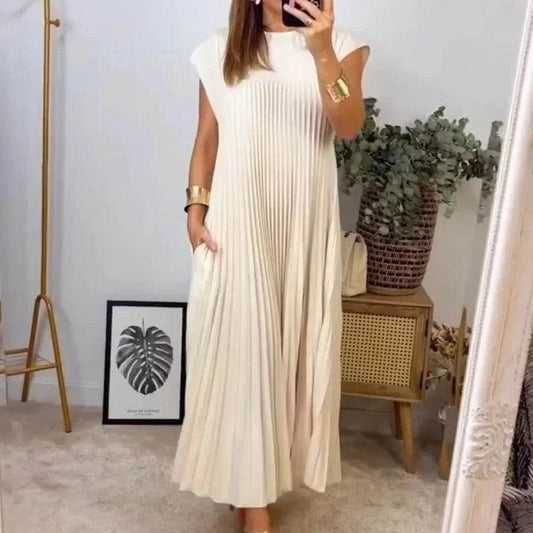 Buy Center Women's Sleeveless Maxi Dress - Loose, Pleated & Chic - Buy Center UK