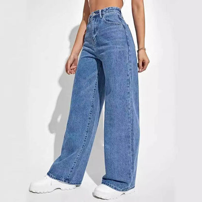 Buy Center Women's Dark Blue Wide Leg Jeans - Slimming, All-Match Style - Buy Center UK