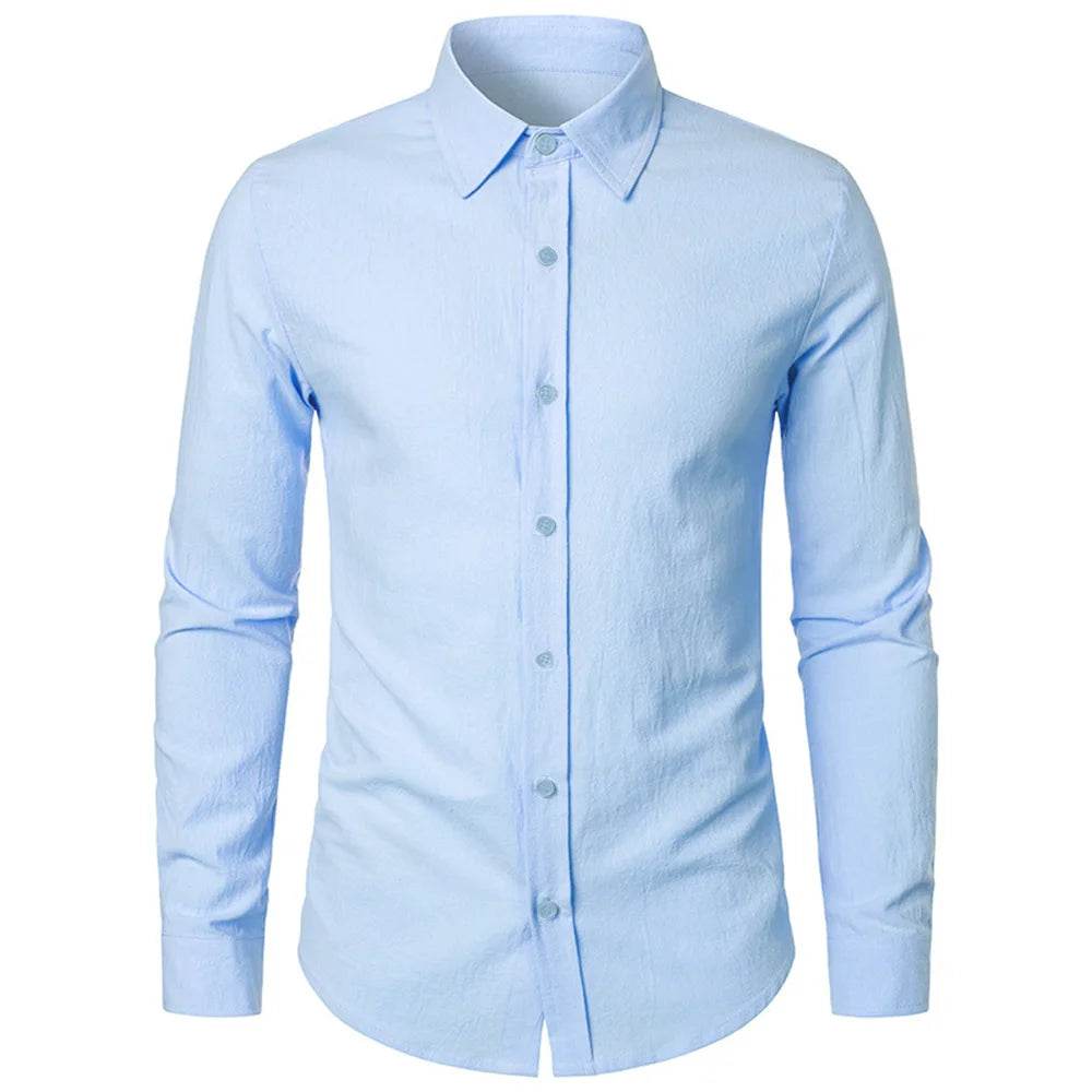 Buy Center Cotton Linen Shirt - Slim Fit Long Sleeve for Men - Buy Center UK