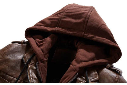 Buy Center Men's Hooded Leather Jacket - Trendy Warm Outerwear - Buy Center UK
