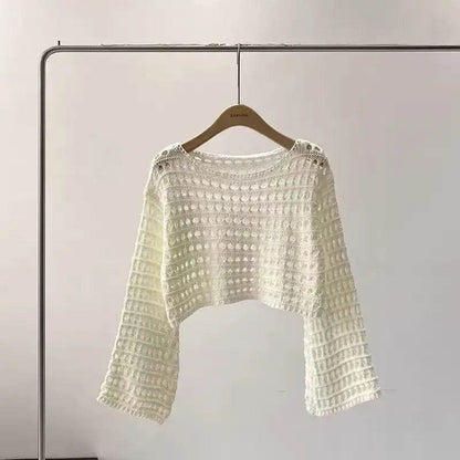 Buy Center Long Sleeve Crochet Knit Top - Summer Beach Cover-Up - Buy Center UK