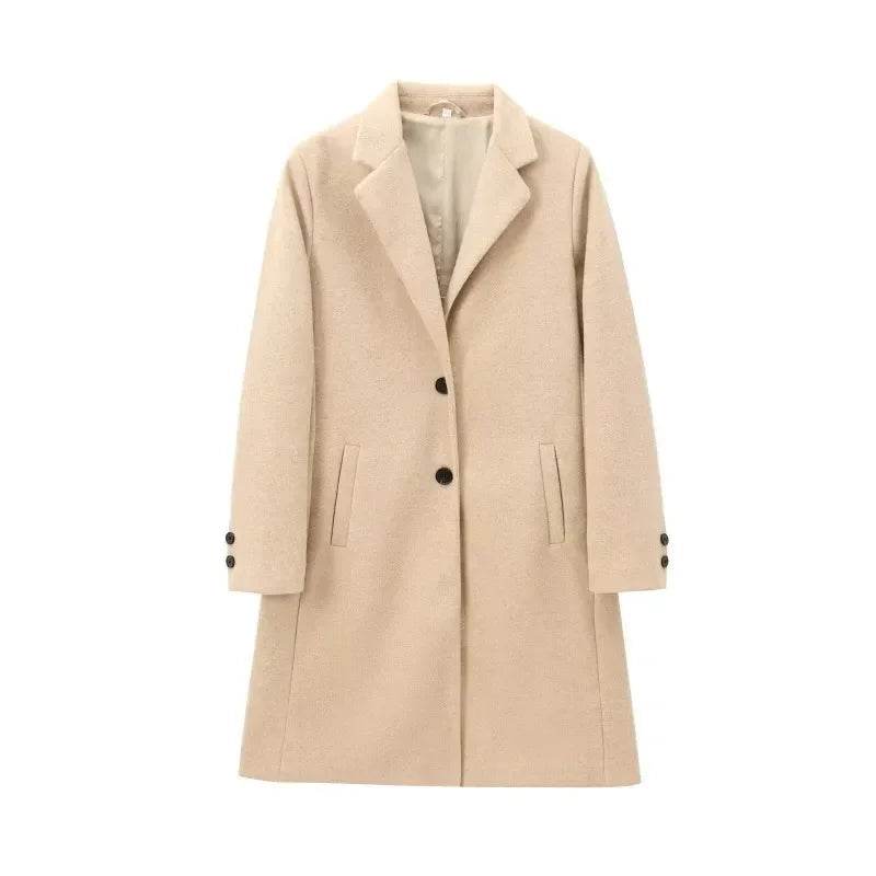 TRAFZR Vintage Khaki Long Wool Coat - Elegant Autumn Outerwear - Buy Center UK