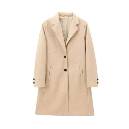 TRAFZR Vintage Khaki Long Wool Coat - Elegant Autumn Outerwear - Buy Center UK