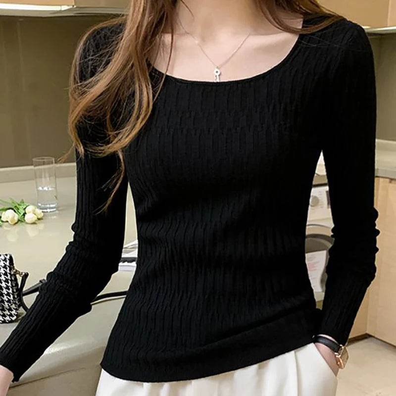 HELIAR Women Square Collar Sweater - Slim Knit Pullover for Fall - Buy Center UK