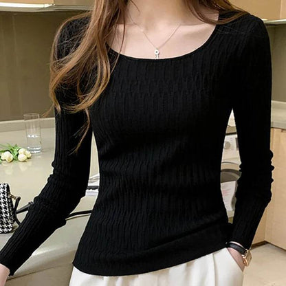 HELIAR Women Square Collar Sweater - Slim Knit Pullover for Fall - Buy Center UK