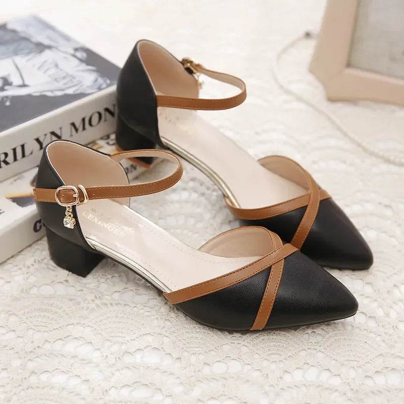 Elegant Women's White Buckle Strap Square Heel Pumps for Office - Buy Center UK