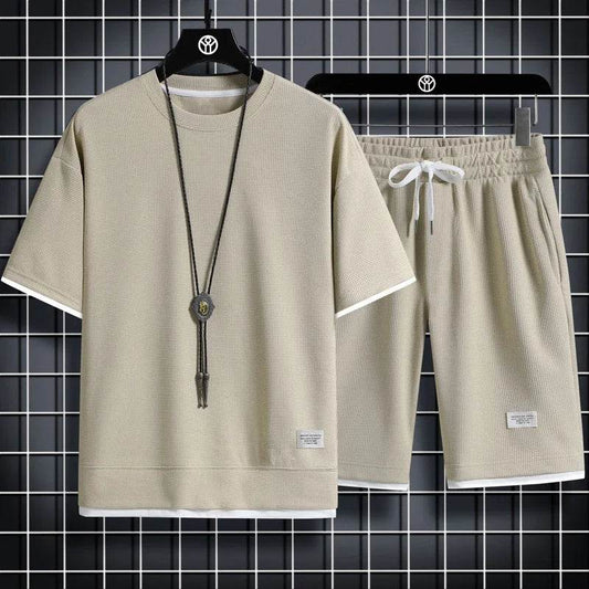Buy Center Men’s Waffle Textured Summer Suit - Short Sleeve Two-Piece - Buy Center UK