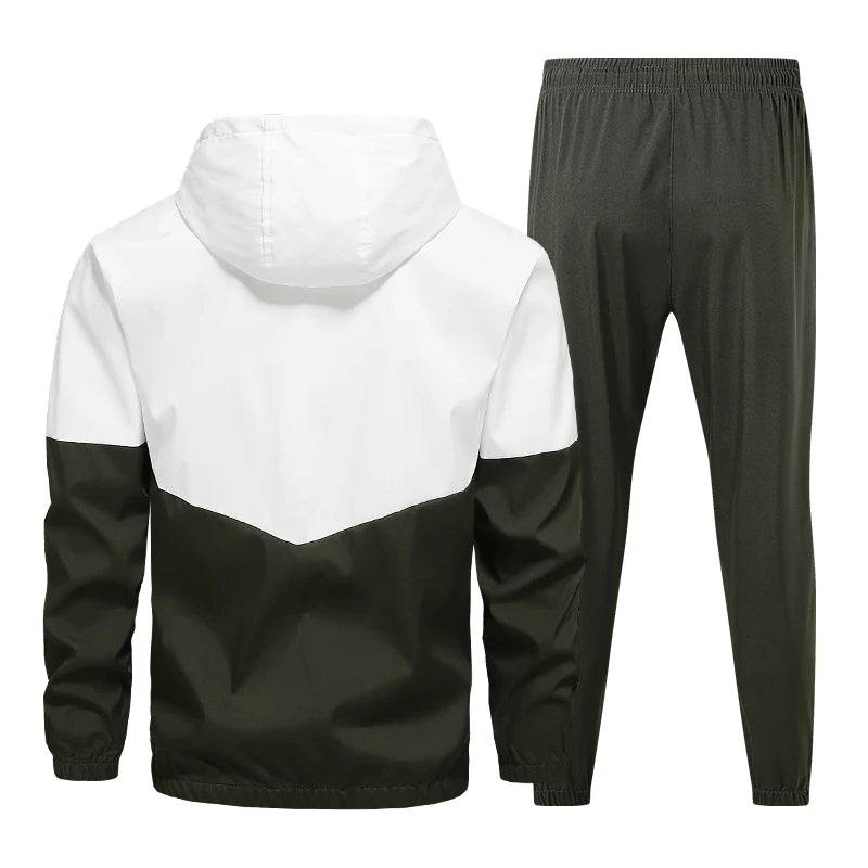 Buy Center Casual Patchwork Tracksuit for Men - Hooded Jacket & Pants - Buy Center UK