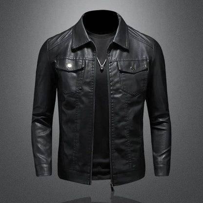 Buy Center Men's Lapel Leather Jacket - Oversized Waterproof Moto Style - Buy Center UK