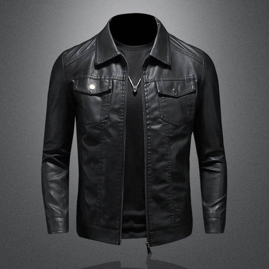 Buy Center Men's Lapel Leather Jacket - Oversized Waterproof Moto Style - Buy Center UK