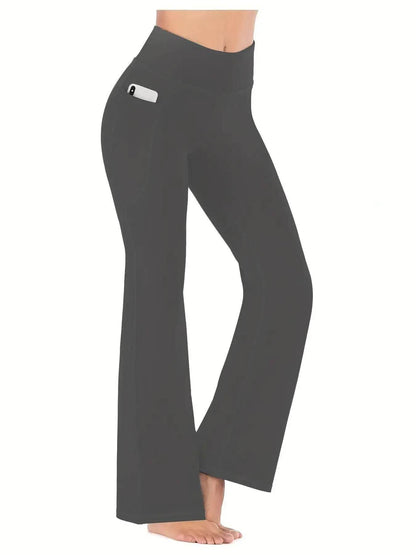 Buy Center Women's High Waist Flared Pants - Pockets & Tummy Tuck - Buy Center UK