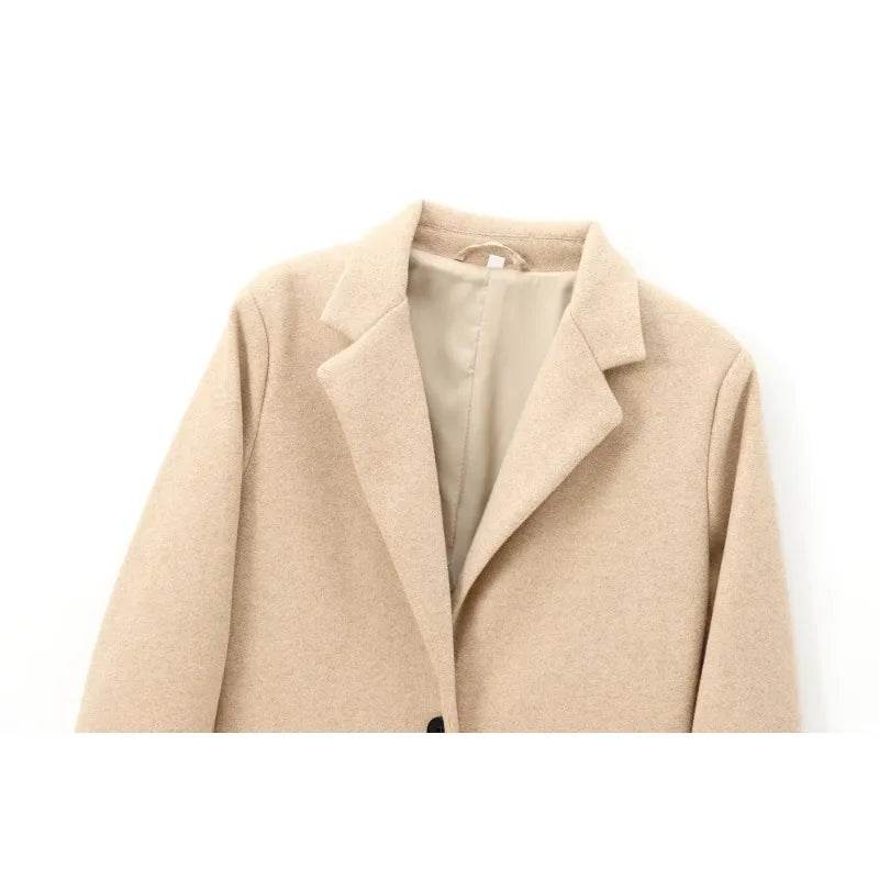 TRAFZR Vintage Khaki Long Wool Coat - Elegant Autumn Outerwear - Buy Center UK