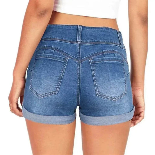 Buy Center Women's Summer Denim Shorts - Stretch Fabric, High Waist - Buy Center UK