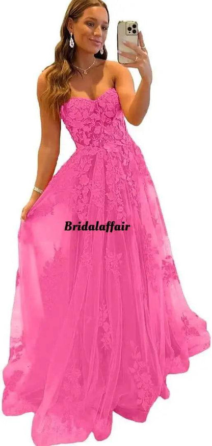 Elegant Orange Lace Appliques Prom Dress - Sweetheart A-Line Gown - Buy Center UK
