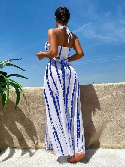 Buy Center 3 Pieces Tie Dye Bikini Set - Sexy Halter & Cover-Up Pants - Buy Center UK