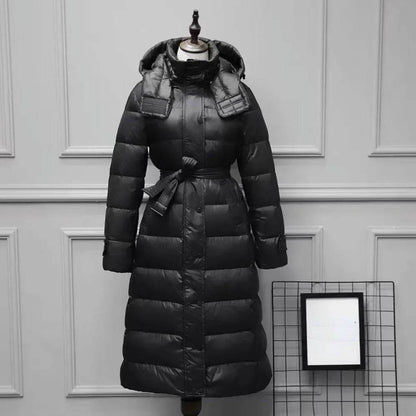 White Duck Down Jacket for Women - Slim Fit, Long Hooded Style - Buy Center UK