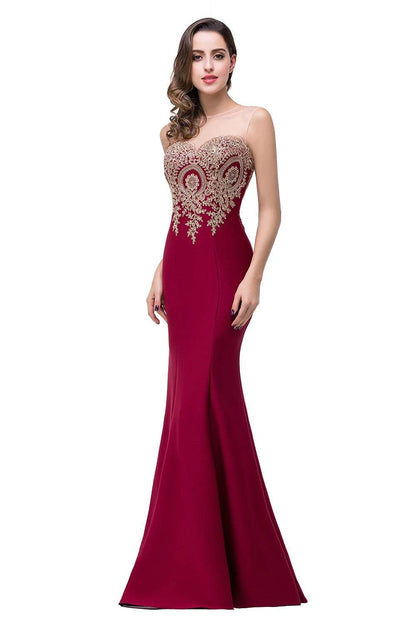 2024 Gold Appliques Sweetheart Illusion Bridesmaid Gown - Floor Length - Buy Center UK