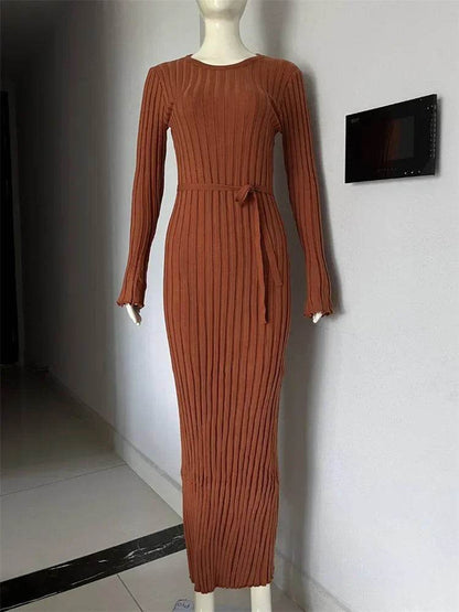 Tossy Lace-Up Knit Maxi Dress - High Waist Autumn Fashion Chic - Buy Center UK