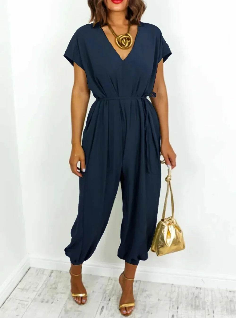 Buy Center Women's Loose One-Piece Suit - Short Sleeve Casual Chic - Buy Center UK