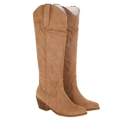 Buy Center Brown PU Leather Knee High Boots - Pointed Toe Design - Buy Center UK