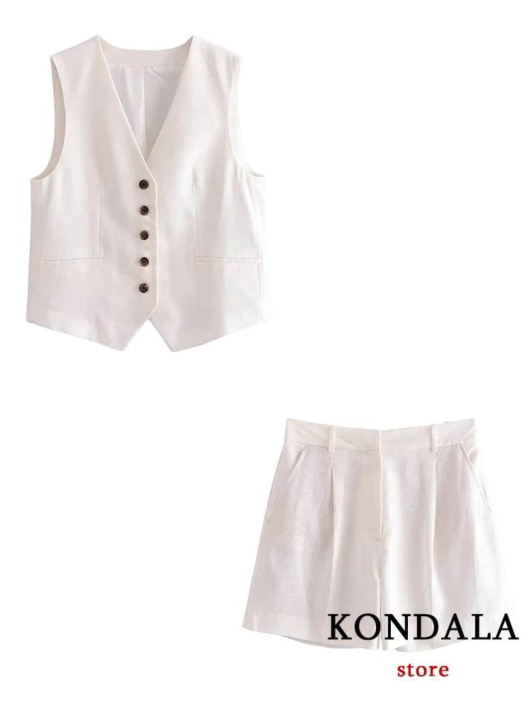 TRAFZA Casual Women Suits - V Neck Blazer & Wide Leg Shorts - Buy Center UK