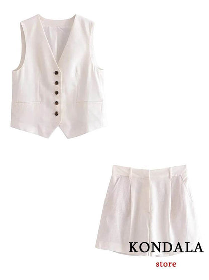 TRAFZA Casual Women Suits - V Neck Blazer & Wide Leg Shorts - Buy Center UK