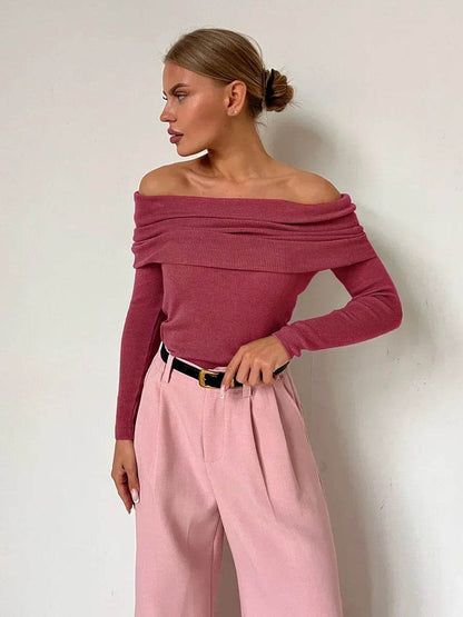 Wolfeel Women's Off Shoulder Wool T-shirt - Chic & Cozy Sweater - Buy Center UK