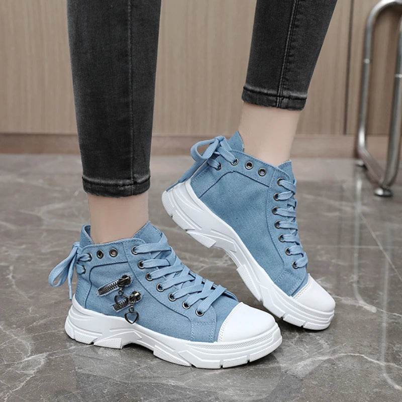 2024 Women's High Top Sneakers - Denim Canvas Lace-Up Boots - Buy Center UK