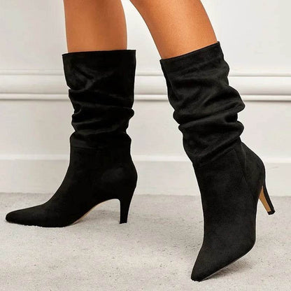 Eilyken Vintage Mid-Calf Booties - Pointed Toe, Thin Low Heels - Buy Center UK