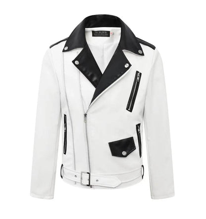 Buy Center Men's Motorcycle Leather Jacket - Slim Fit, Oblique Zipper - Buy Center UK