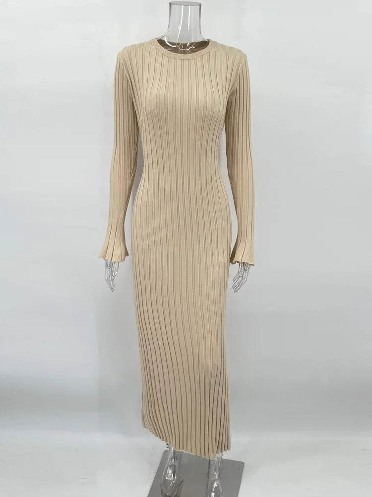 Tossy Lace-Up Knit Maxi Dress - High Waist Autumn Fashion Chic - Buy Center UK
