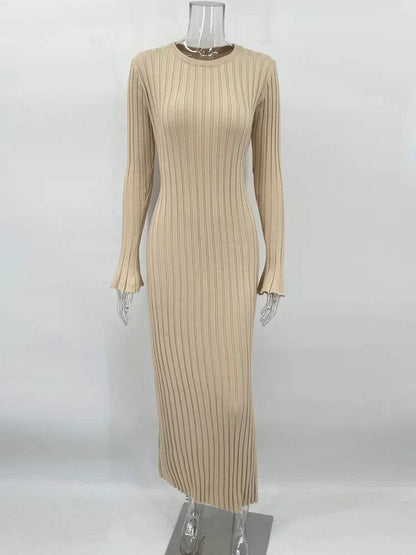 Tossy Lace-Up Knit Maxi Dress - High Waist Autumn Fashion Chic - Buy Center UK