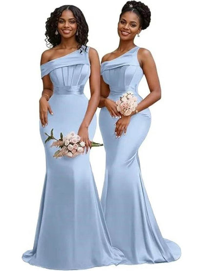 Buy Center Mermaid One Shoulder Satin Bridesmaid Dress - Elegant Gown - Buy Center UK