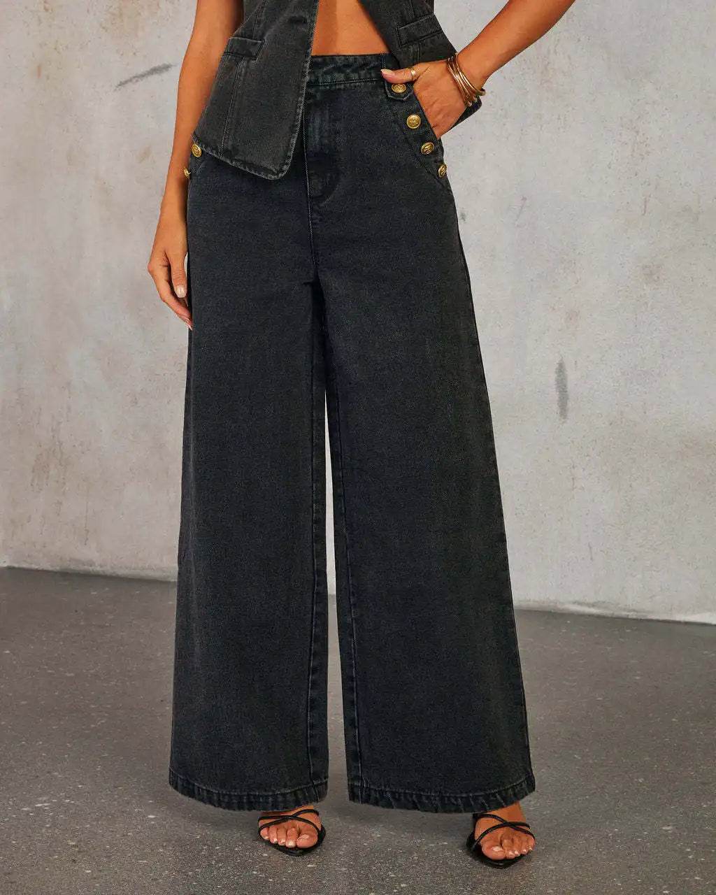 Fmxires Women's Retro Denim Vest & Wide-Leg Pants Set - Summer Style - Buy Center UK