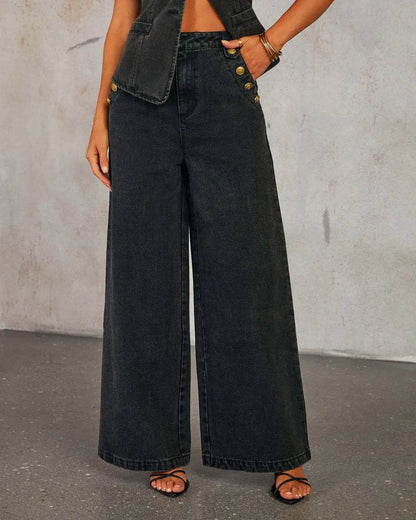 Fmxires Women's Retro Denim Vest & Wide-Leg Pants Set - Summer Style - Buy Center UK