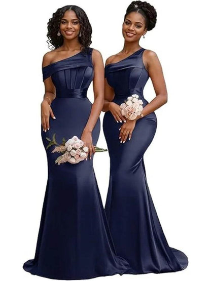 Buy Center Mermaid One Shoulder Satin Bridesmaid Dress - Elegant Gown - Buy Center UK